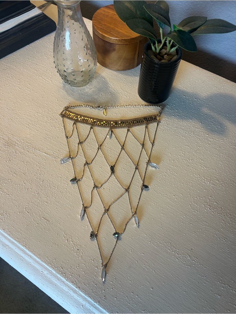 Gold and Silver Mesh Fringe Statement Necklace